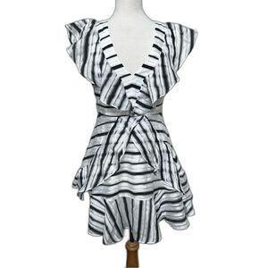 Halston White & Black Evening Andie Crossover Neck Striped Mini Dress - Women 4